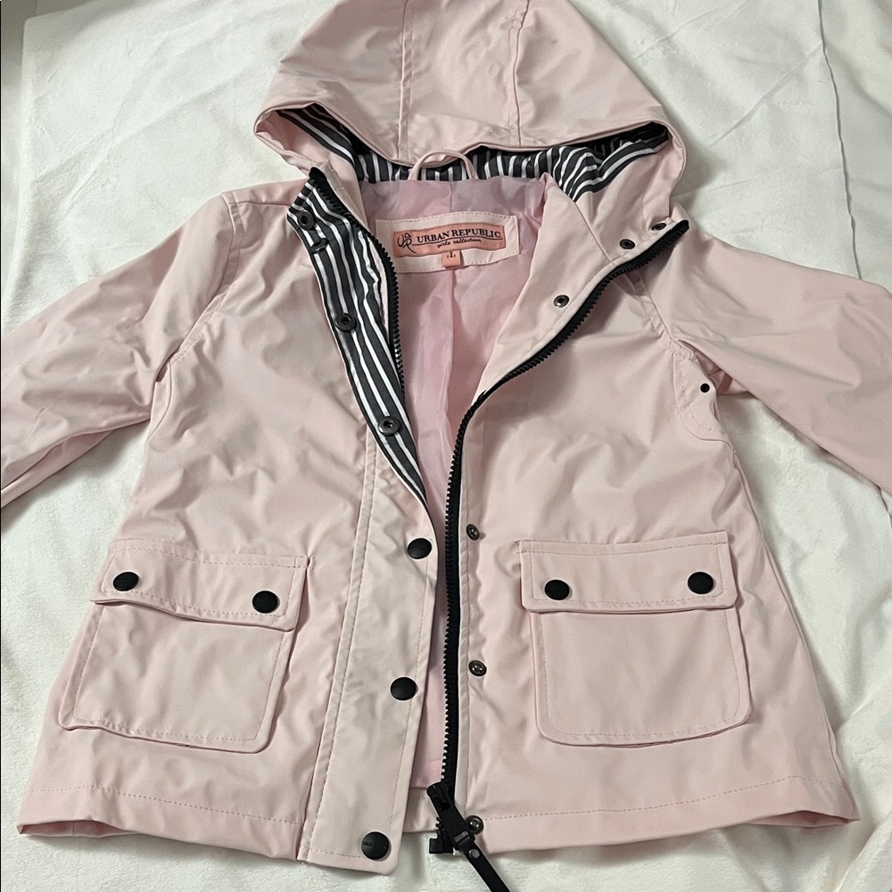 Urban Republic Light Pink Hooded Raincoat with Striped Hood Lining